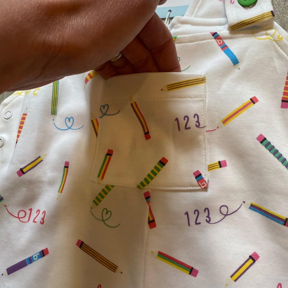 NWT Bella Bliss Pima Back to School Cotton Overalls with Colorful Pencils, 12M - Picture 3 of 10